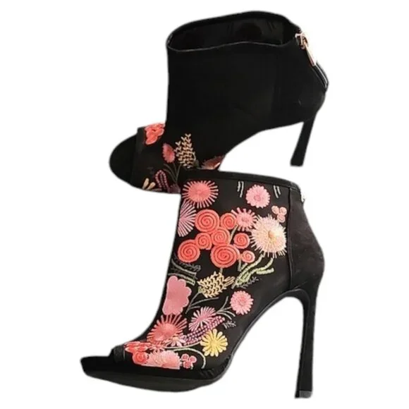 JESSICA SIMPSON Pascal Peeptoe Booties 8 Boots Boho Embroidered Stiletto Heels - Picture 6 of 15